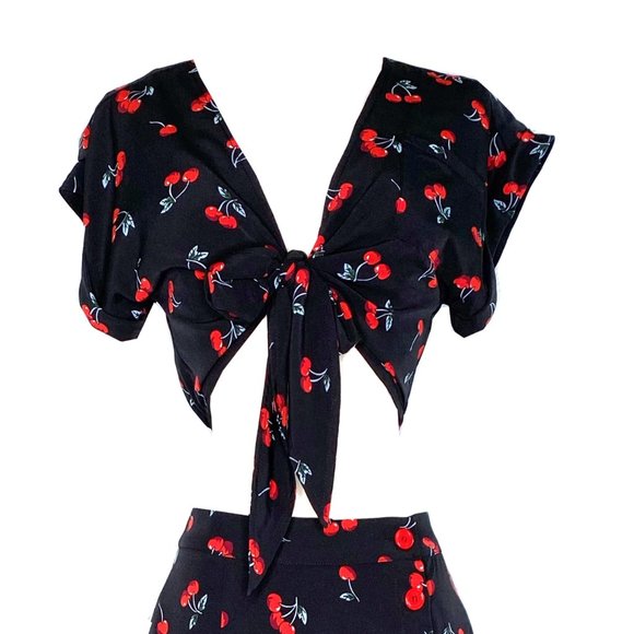 Women Maxi Skirt Wrap Crop Top Cherry Set (XS-3XL) - Picture 3 of 11